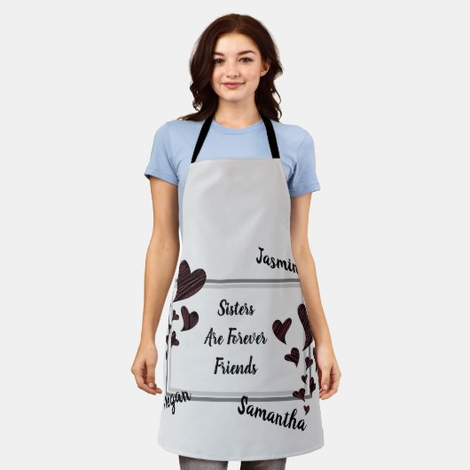 シスターズアフォーエバーフレンズ赤いハート兄弟姉妹 エプロン (着用した状態)