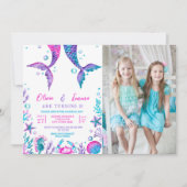 シスターズジョイント誕生日マーメイドプールパーティー写真 招待状 (正面)