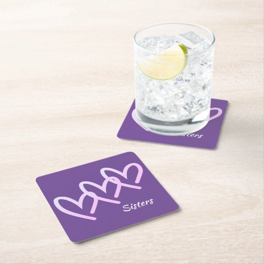 シスターズラブパープルハート スクエアペーパーコースター (インサイチュ)