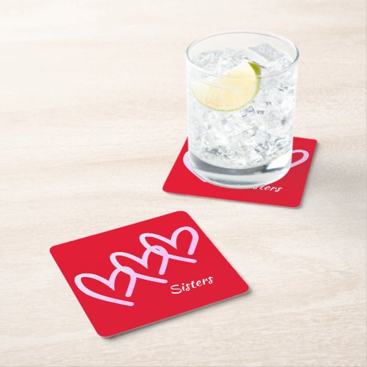 シスターズラブ赤いハートスクエア紙コースター スクエアペーパーコースター (インサイチュ)