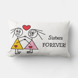 シスターズFOREVERかわいい女の子スティックフィギュアデザイン ランバークッション