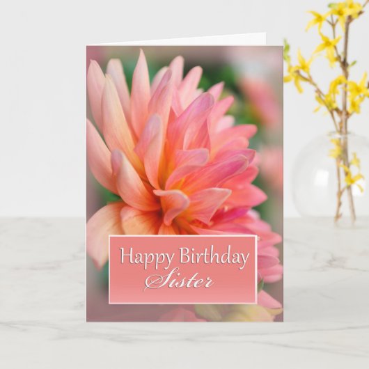 シスターハッピーバースデーピンクダリア カード (黄色い花)