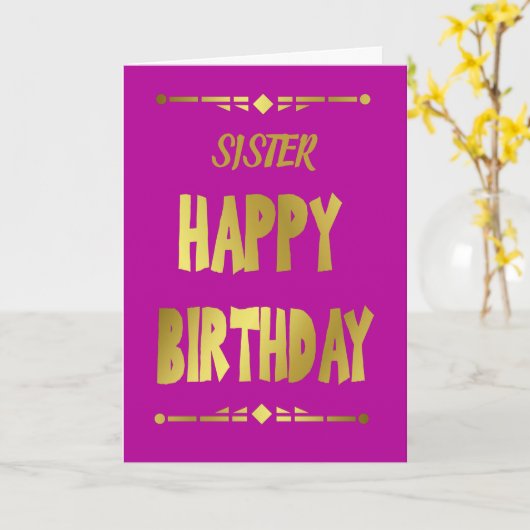 シスターハッピーバースデーモダン金ゴールドタイポグラフィカード カード (黄色い花)