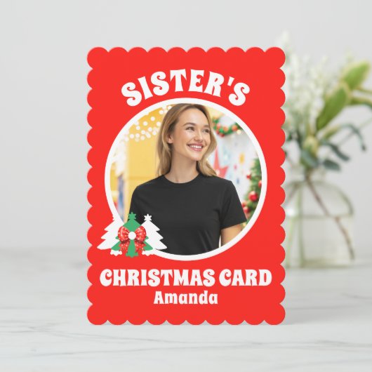 シスターパーソナライズされたズ・フォト・クリスマス シーズンカード (スタンド正面)