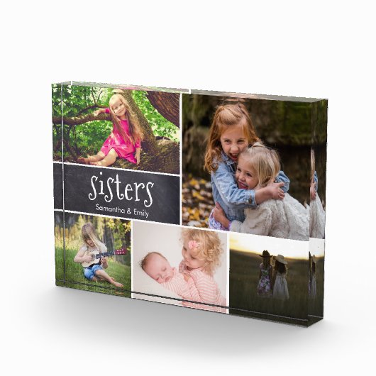 シスターパーソナライズされたフォトコラージュの黒板エッチング フォトブロック (右)