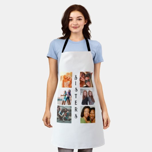 シスターパーソナライズされたモダン6フォトコラージュ エプロン (着用した状態)