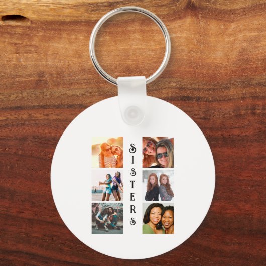 シスターパーソナライズされたモダン6フォトコラージュ キーホルダー (正面)