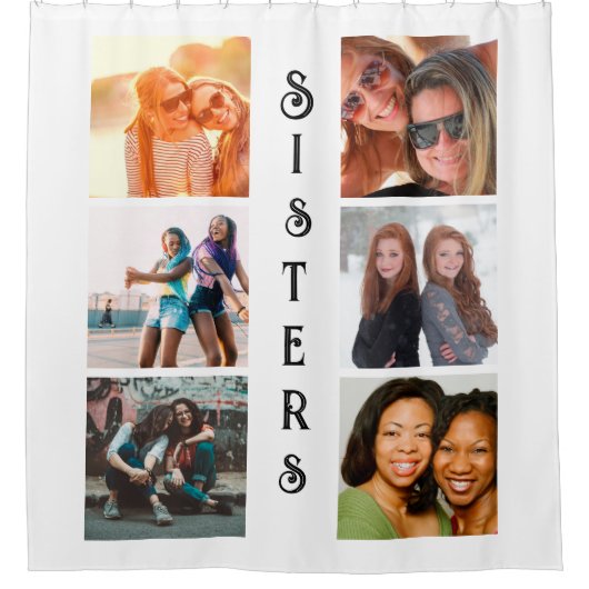 シスターパーソナライズされたモダン6フォトコラージュ シャワーカーテン (正面)