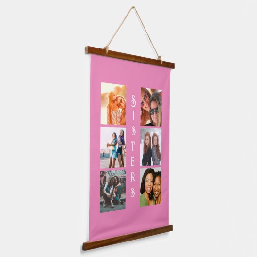 シスターパーソナライズされたモダン6フォトコラージュ 吊り下げ型タペストリー (傾斜あり)
