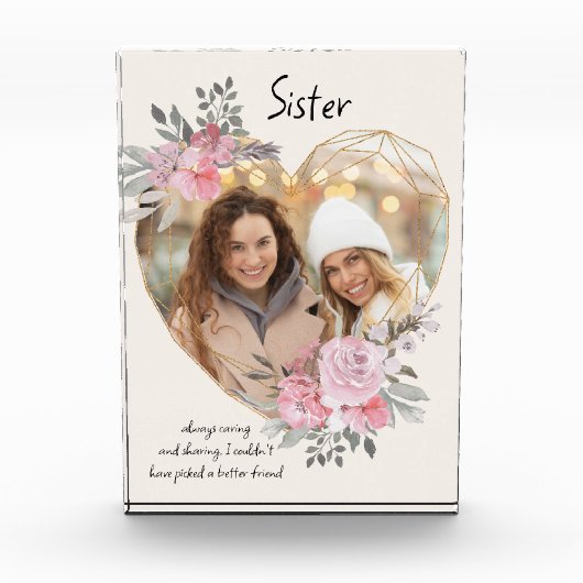 シスターピンクフローラ金ゴールド幾何学ハート形 フォトブロック (正面)