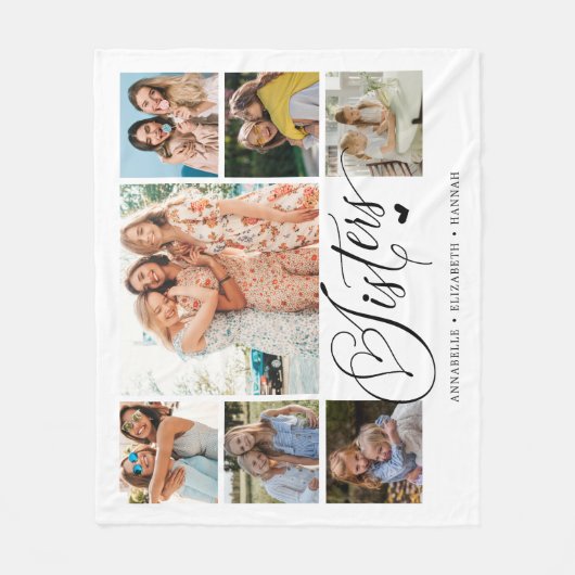 シスターフォトコラージュタイポグラフィ記念 フリースブランケット (正面)