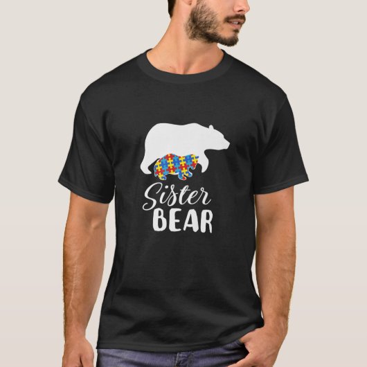 シスターベアー自閉症意識パズルピースのサポート Tシャツ (正面)