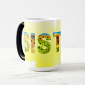 シスターユニークをテーマにした黄色のひまわり モーフィングマグカップ (正面左)