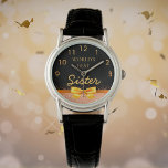 シスターワールド最高のズ黒バラ金ゴールドボウ 腕時計<br><div class="desc">エレガントクラシック、グラマフェミニンラス。金ゴールドフェイク色の弓とリボンとバラ金ゴールド色のフェイクグリッターと輝き、あなたの妹のための誕生日やクリスマスの贈り物のためのきらきら光るビットと贅沢のビット。シックな黒の背景。文字と：世界の最高の姉妹。9から3までのゴールデンクロック番号。この時計は紫色または金ゴールドの背景を持つ私たちの店でフェイクも利用可能。</div>