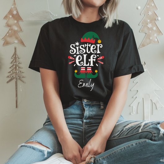 シスター小妖精や小人おもしろい小妖精や小人マッチングクリスマスギフト Tシャツ
