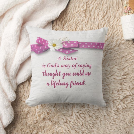 シスター引用文と水玉模様リボンの木材 クッション (ブランケット)