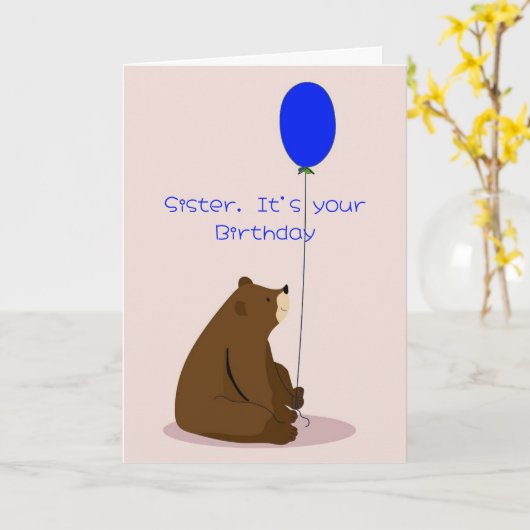 シスター感じズブルーabout誕生日かわいいクマ カード (黄色い花)