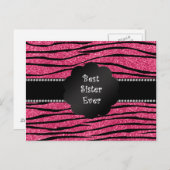 シスター最高のエバーピンクのグリッター縞模様 ポストカード (正面/裏面)