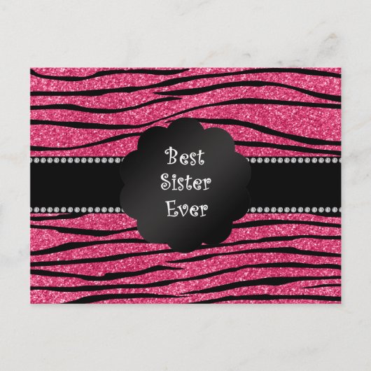 シスター最高のエバーピンクのグリッター縞模様 ポストカード (正面)