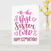 シスター最高のー102回目の誕生日タイポグラフィイン・ピンク カード (黄色い花)