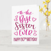 シスター最高のー80誕生日タイポグラフィイン・ピンク カード (黄色い花)