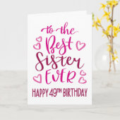 シスター最高の・エバー49誕生日タイポグラフィイン・ピンク カード (黄色い花)
