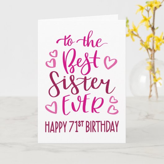 シスター最高の・エバー71位誕生日タイポグラフィイン・ピンク カード (黄色い花)
