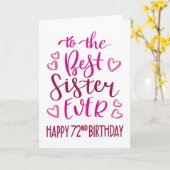 シスター最高の・エバー72番目の誕生日タイポグラフィイン・ピンク カード (黄色い花)