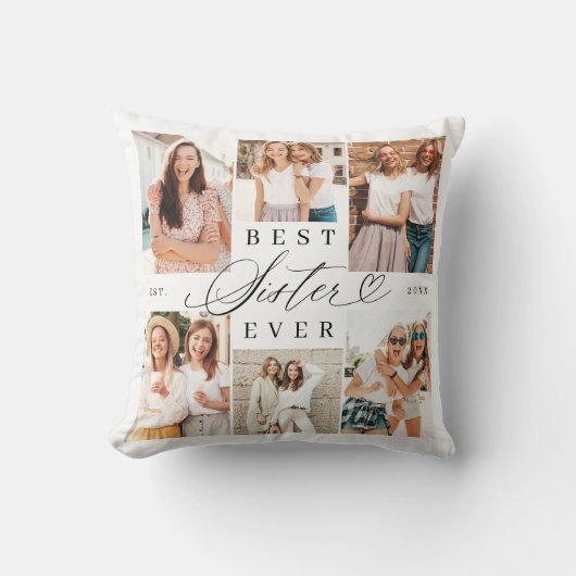 シスター最高の・エバー・シスター・スクリプト・ハート写真コラージュ クッション (正面)