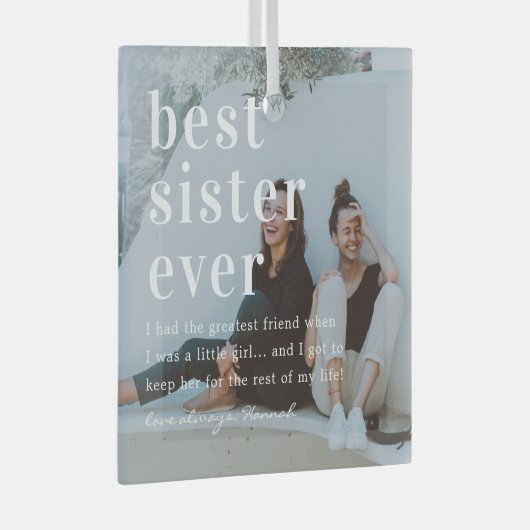 シスター最高の・エバー |引用文と写真ギフト ガラスオーナメント (正面右)