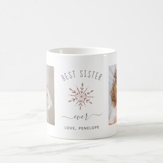シスター最高の・エバー | 2枚のフォトバラ金ゴールドスノーフレーク コーヒーマグカップ (中央)
