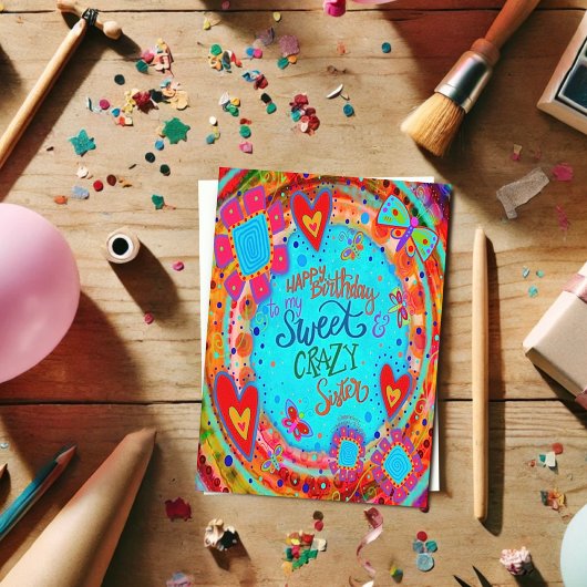 シスター熱狂する誕生日おもしろいフローラかわいらし カード