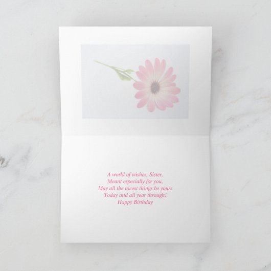 シスター用誕生日カード – ピンクデイジー カード (内部)