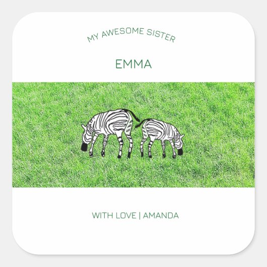 シスター素晴らしキュートでハッピーなシマウマ スクエアシール (正面)