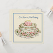 シスター誕生日カードヴィンテージフラワーケーキと詩 カード (正面/裏面インサイチュ)