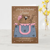 シスター誕生日カード – かわいい猫の財布ペット カード (黄色い花)
