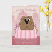 シスター誕生日カード – 財布の中のかわいいブルドッグ – P カード (黄色い花)