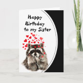 シスター誕生日ハグ&キスラクーンアニマルカード カード (正面)