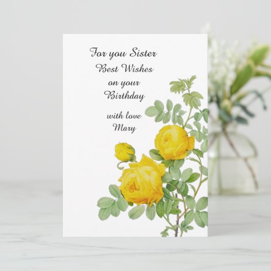シスター誕生日フラットカード用イエローローズ (スタンド正面)