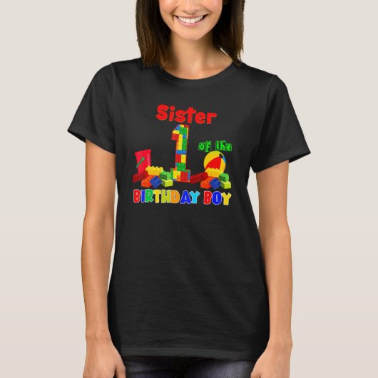 シスター誕生日ボーイ建物ブロック1歳B Tシャツ (正面)