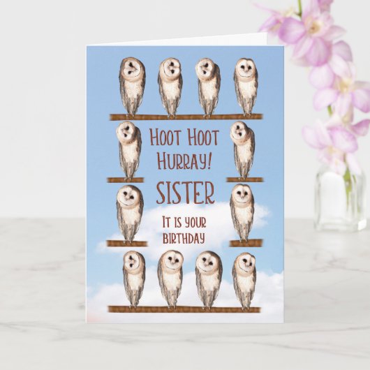 シスター誕生日、奇妙なフクロウ カード (蘭)