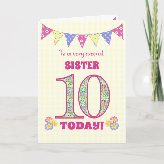 シスター10th誕生日Primroses Bunting Card カード (正面)