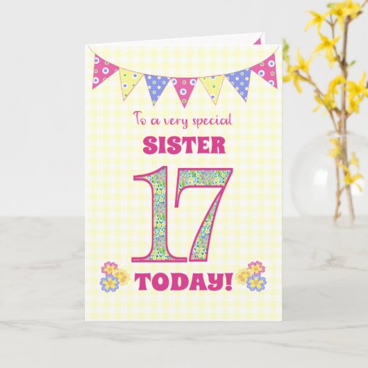 シスター17th誕生日PrimroseとBunting Card用 カード (黄色い花)