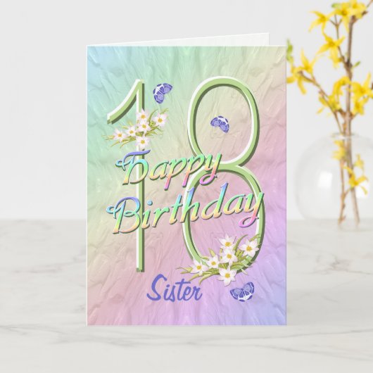 シスター18誕生日バタフライガーデンカード カード (黄色い花)