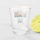 シスター21歳の誕生日ティール（緑がかった色）モダンフォトコラージュ ショットグラス (裏面)