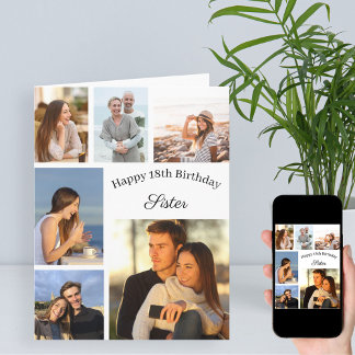 シスター6フォトコラージュ任意の年齢の大誕生日 カード