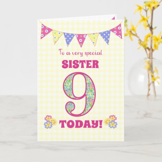 シスター9th誕生日Primroses Bunting Card カード (黄色い花)
