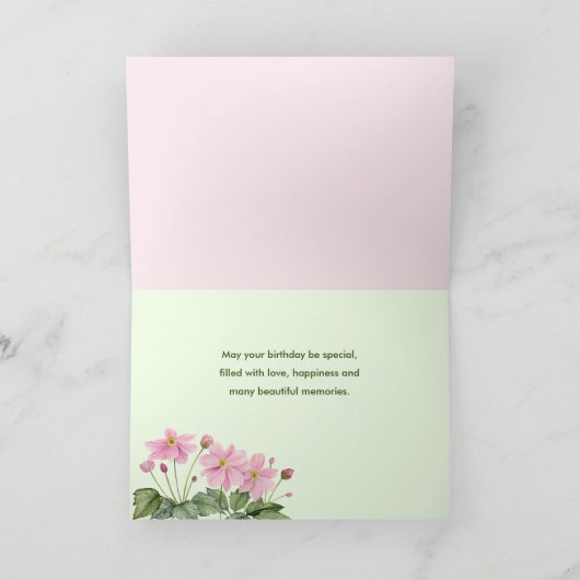 シスター・オン・誕生日・ピンク・アネモ日本のーネ カード (内部)