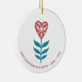 シスター・ハートの花としてパーソナライズされたの1番目のクリスマス セラミックオーナメント (右)