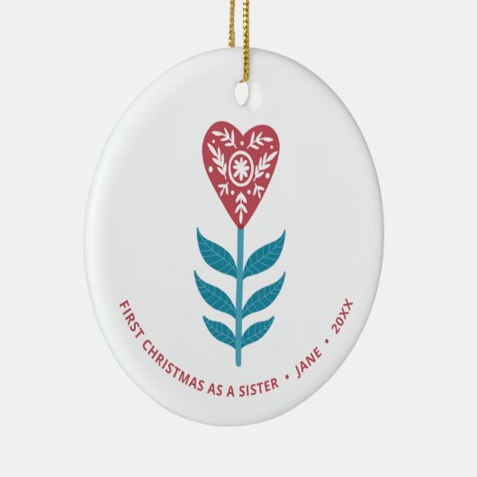 シスター・ハートの花としてパーソナライズされたの1番目のクリスマス セラミックオーナメント (右)
